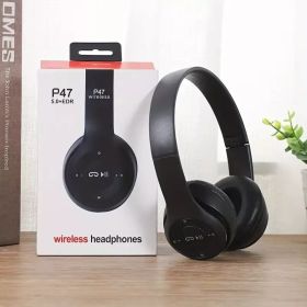 P47 Foldable Wireless Bluetooth Stereo FM Over Ear Headphones (Color: Black)