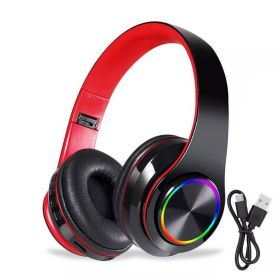 Wireless Bluetooth 5.0 Headphones Headset Over-Ear FM Radio MIC Foldable TF Card (Option: Red Black)
